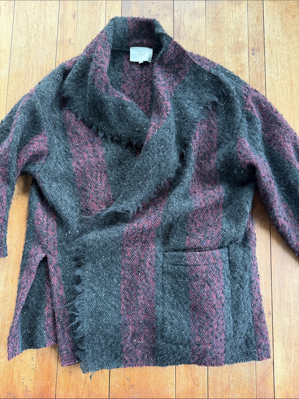 IRO Charcoal & Burgundy Striped Shawl-Collar Sweater